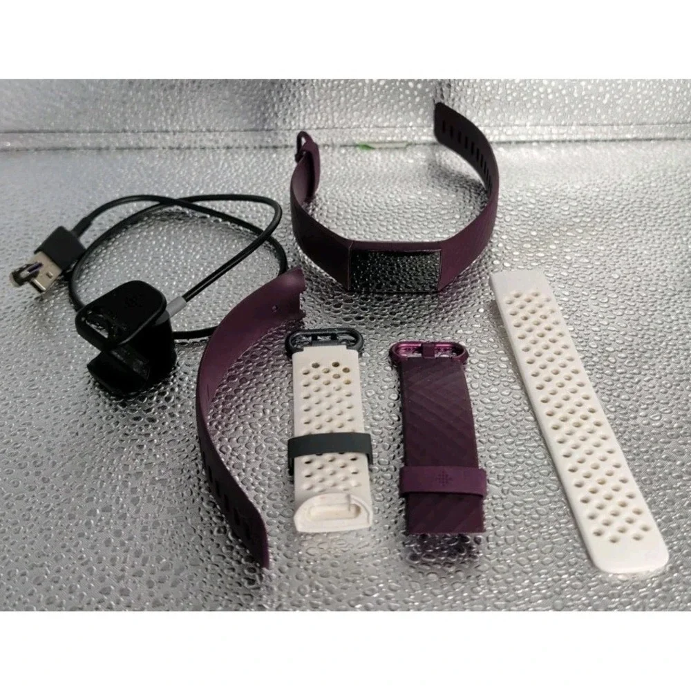 Fitbit Charge 4 Advanced Fitness Tracker Rosewood Charging Cable 2 Xtra Bands VG